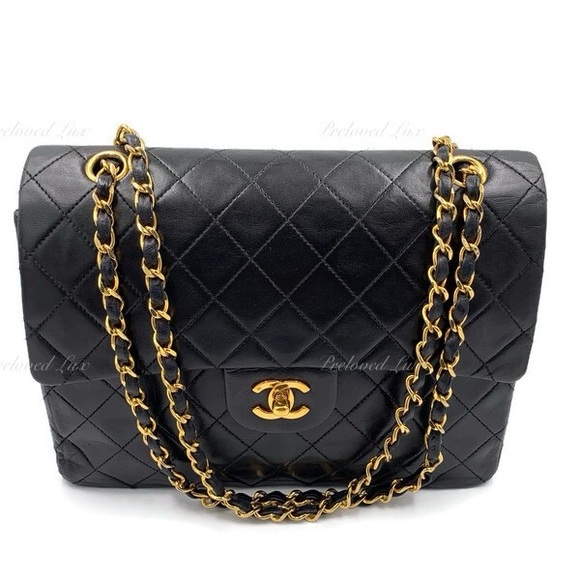 ❗️Sold❗️CHANEL Classic Lambskin Double Flap Medium Square Bag Black GHW - Picture 1 of 17